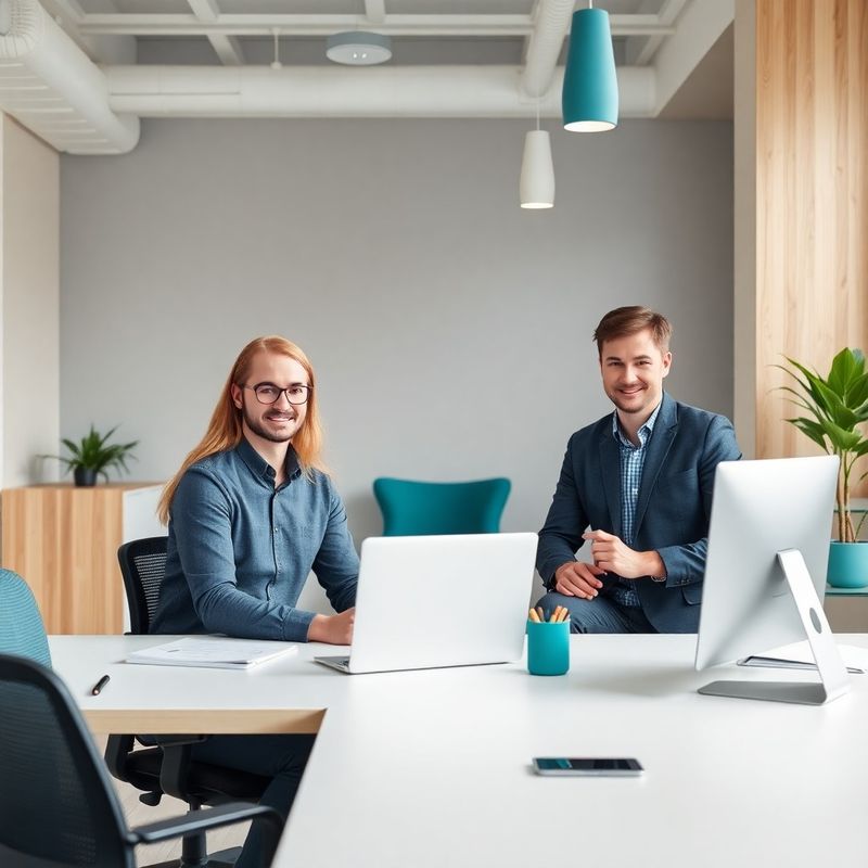Kleines Tech-Team in einem modernen, aufgeräumten Büro mit weichem nordischem Licht