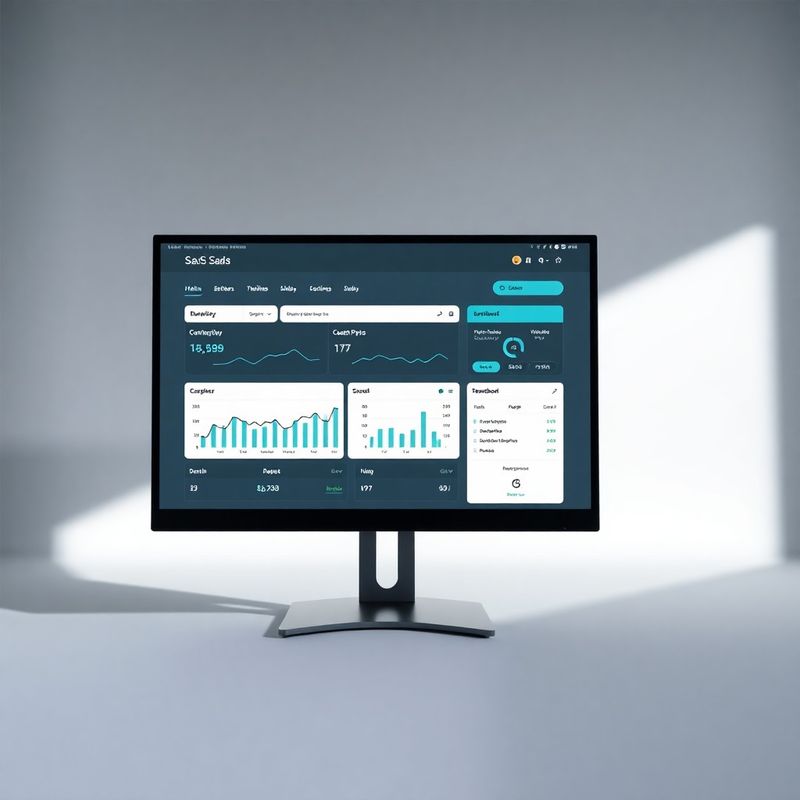Modernes SaaS-Dashboard mit Teal-Akzenten in aufgeräumtem Studio-Umfeld